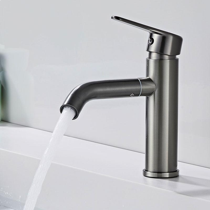 1pcs Use Kitchen Gun Gray Single-hole Basin Faucet Bath Faucet Household Bathroom Sink Basin Rotating Hot and Cold Water Faucet