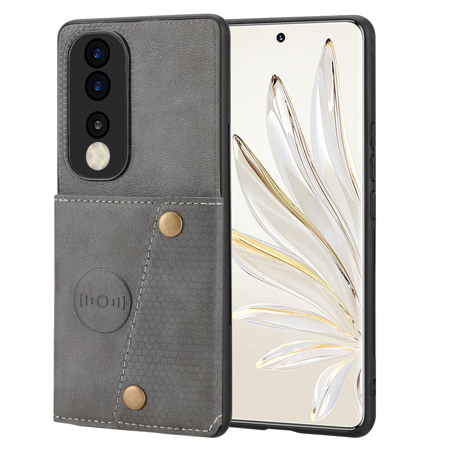 

Чехол для телефона Honor 90 с держателем для карт, подставкой, устойчивый к падениям, задняя крышка из ТПУ с покрытием из ПУ кожи Grey