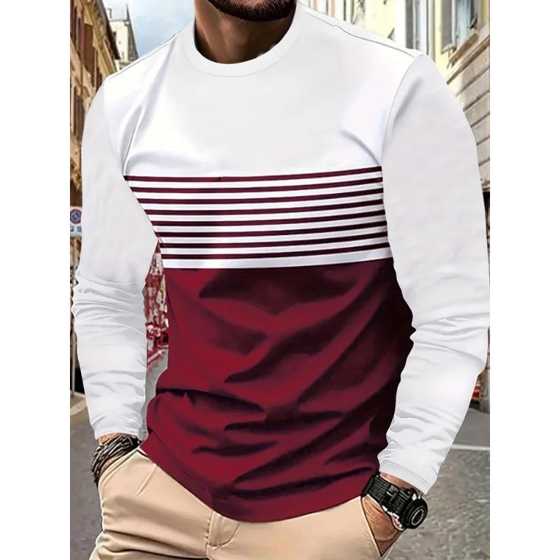 Comfortable Versatile Men's Top Casual Loose Long Sleeve Print T-Shirts Men's