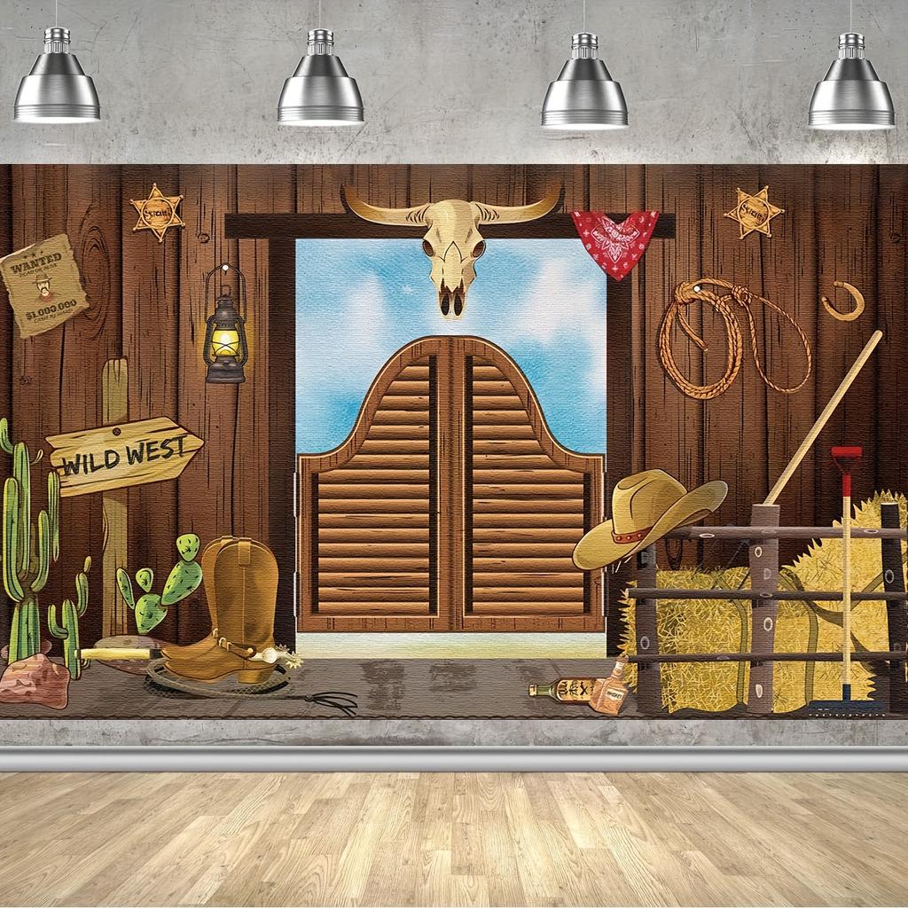 Western Party Supplies Western Theme Cabin Barn Banner Cowboy Decoration Photo Booth Background (Wild West)