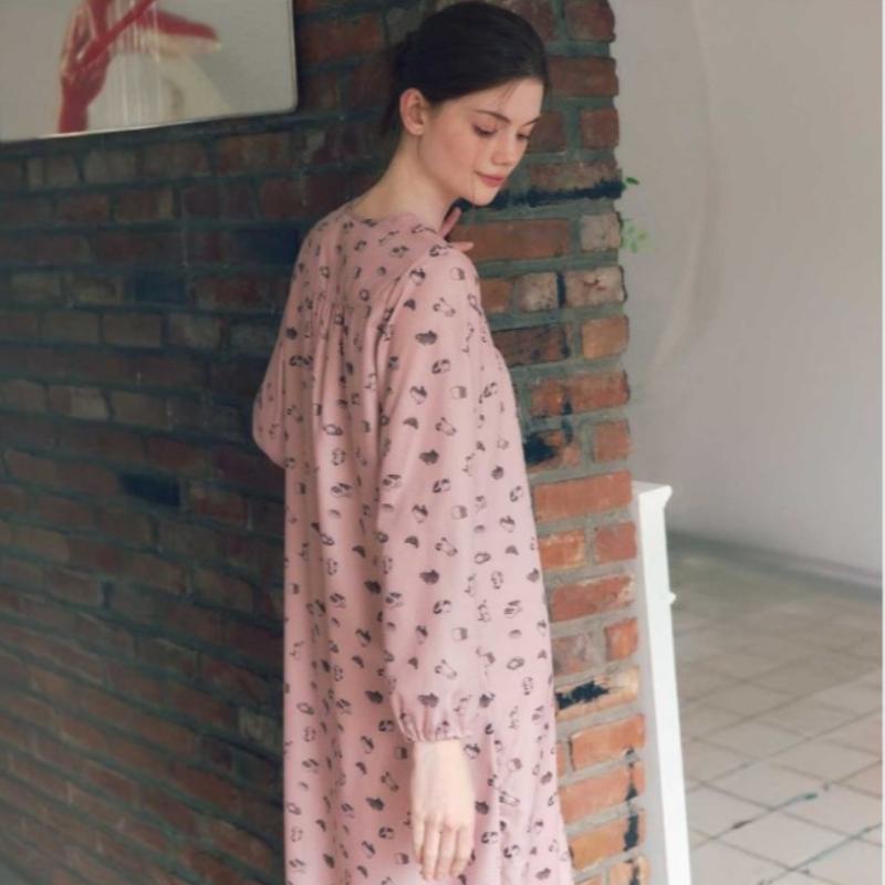 Venus Cotton Fleece Cat Print Dress Vgn4552