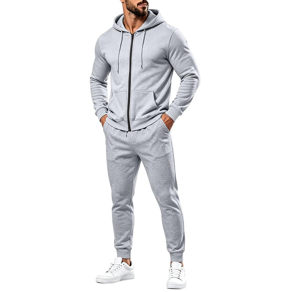 Herren Zip-Up Hoodie und Jogginghosen Set mit mehreren Taschen für Sportbekleidung