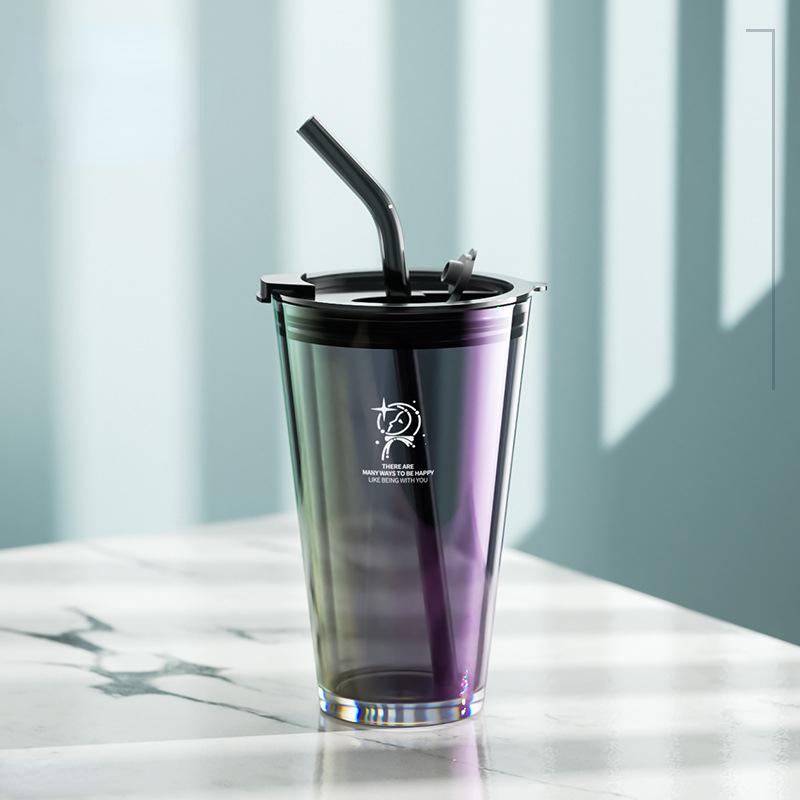 

Стеклянные чашки для кофе на 450 мл с крышками и трубочками, толстая стеклянная кружка, термостойкая чашка для молока, сока, воды, посуда для напитков серый