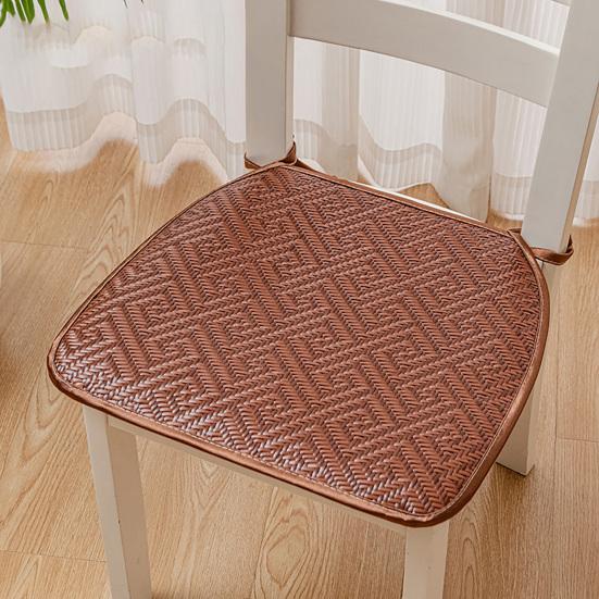 Summer Woven Rattan Seat Cushion, Square Office Dining Chair Mat with Ties, Anti-slip Breathable Handmade Cooling Sitting Pad
