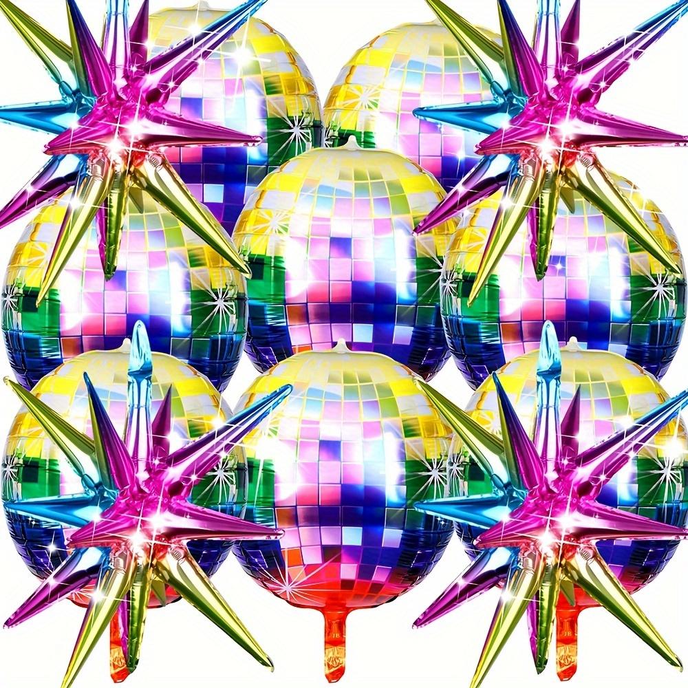 12-Pack of 22inch Colorful Disco Balloons, 8 Colorful Disco Balloons, 4 Colorful Exploding Star Balloons, Foil Balloons, Suitable for Other
