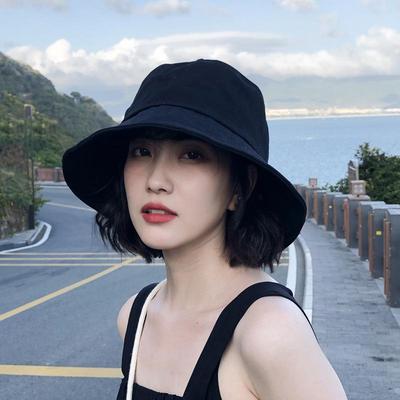 Korean-Style Black Bucket Hat - Unisex Sun Protection for Spring/Summer