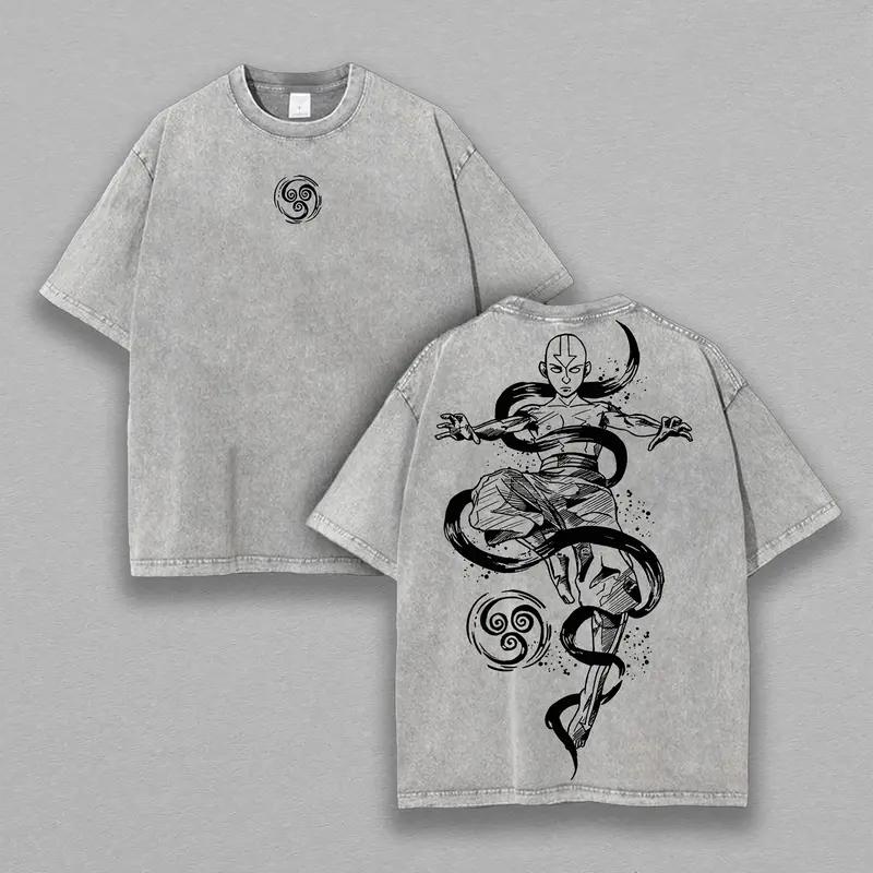 Aang Avatar The Last Airbender Anime Clothing Men Women Oversized T-shirts Washed T Shirt Vintage Cotton Tshirt Harajuku Tops