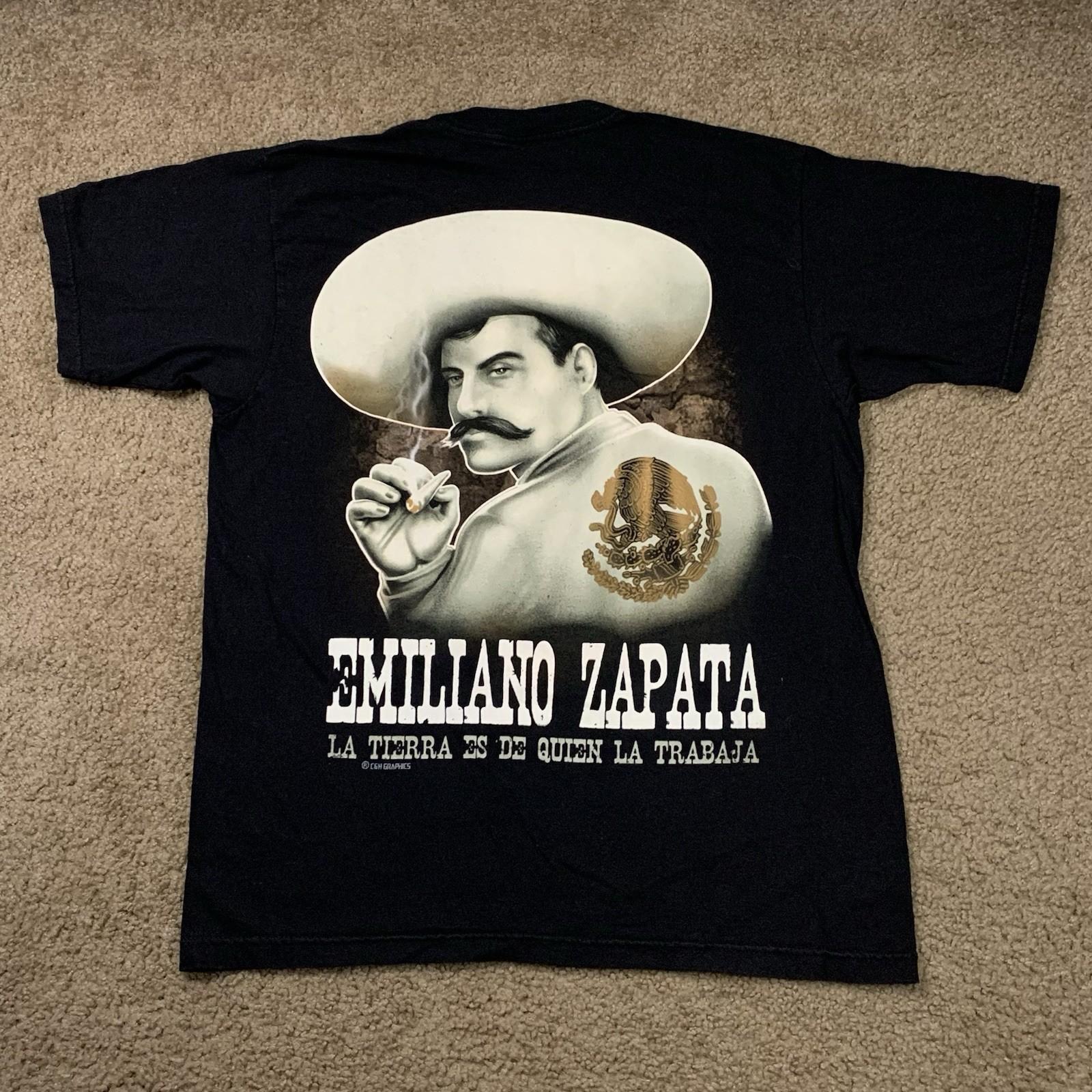 Emiliano Zapata Mens Large Black Short Sleeve T Shirt Chicano Mexican Art Pride M