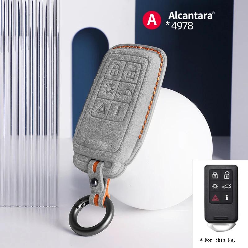 Alcantara For Volvo S90 S60 XC60 XC40 XC90 V60 V90 Car Key Case Holder Cover Shell Suede Keychain Protector Accessories