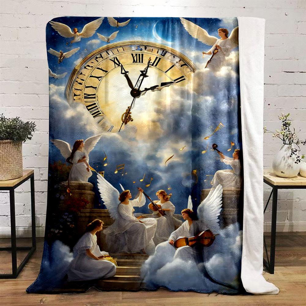 Angel Themed Clock Music Print Blanket Printed Blanket for Living Room Bed Couch lunch break Soft Cozy Blanket for Friend's festival Gift