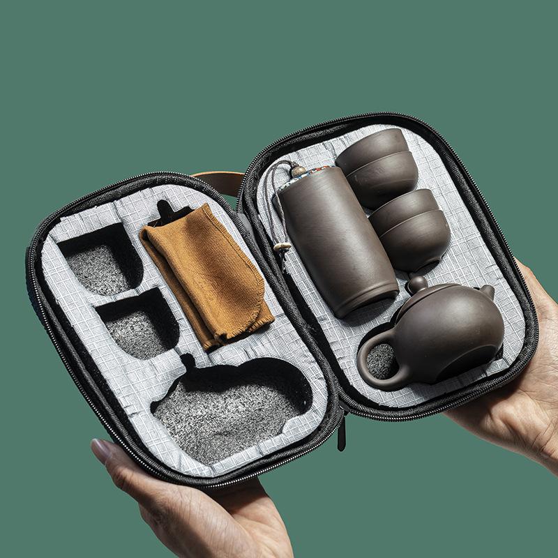 Purple Sand Tea Set Xishi Pot Travel Set Outdoor Tea Making Portable One Pot of Four Cups Activity Supplies