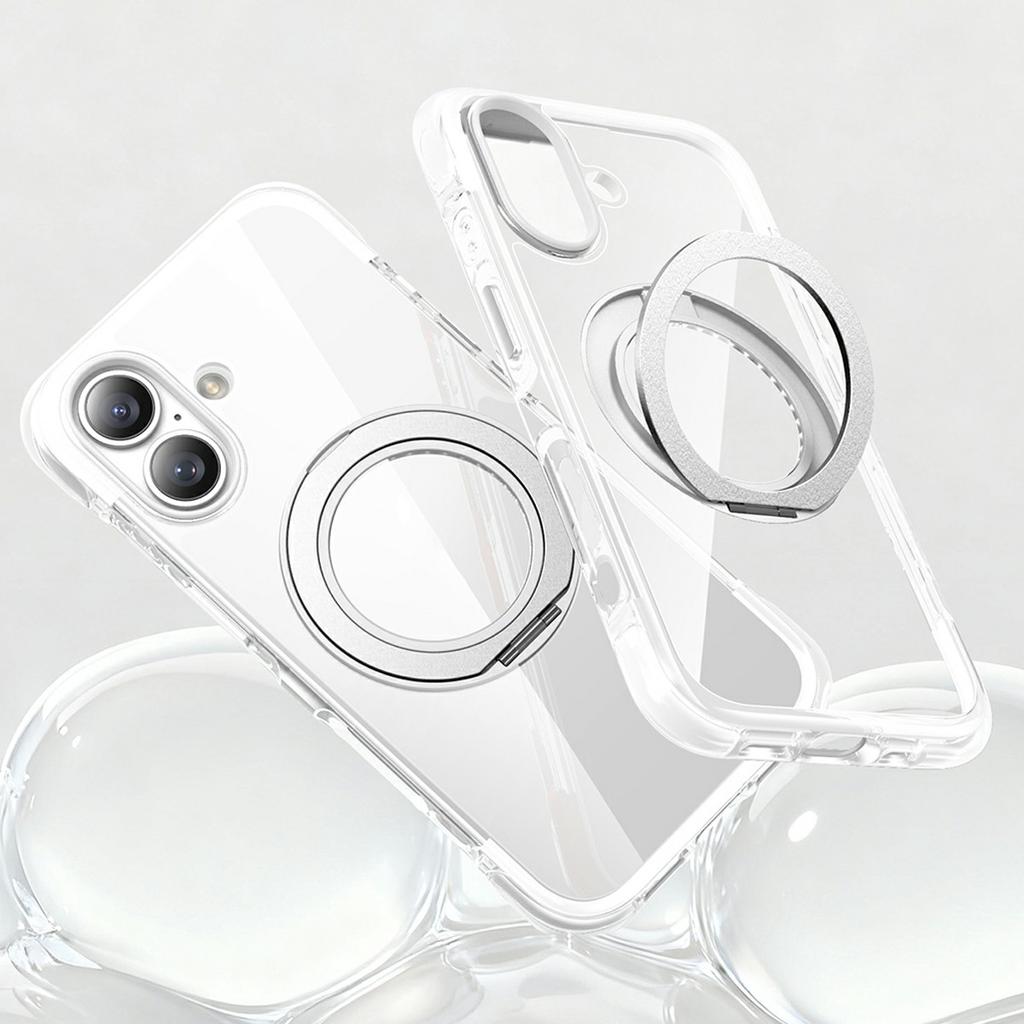 For iPhone 17 Case Compatible with MagSafe Rotating Kickstand Clear Acrylic TPU Shockproof Phone Cover