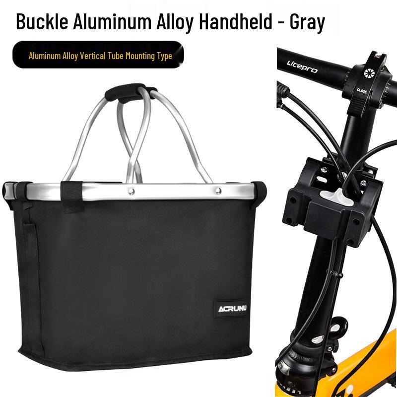 ACRUNU Waterproof Front Basket for Mountain Bike & Electric Scooter - Commuting Foldable Aluminum Alloy Handheld Basket