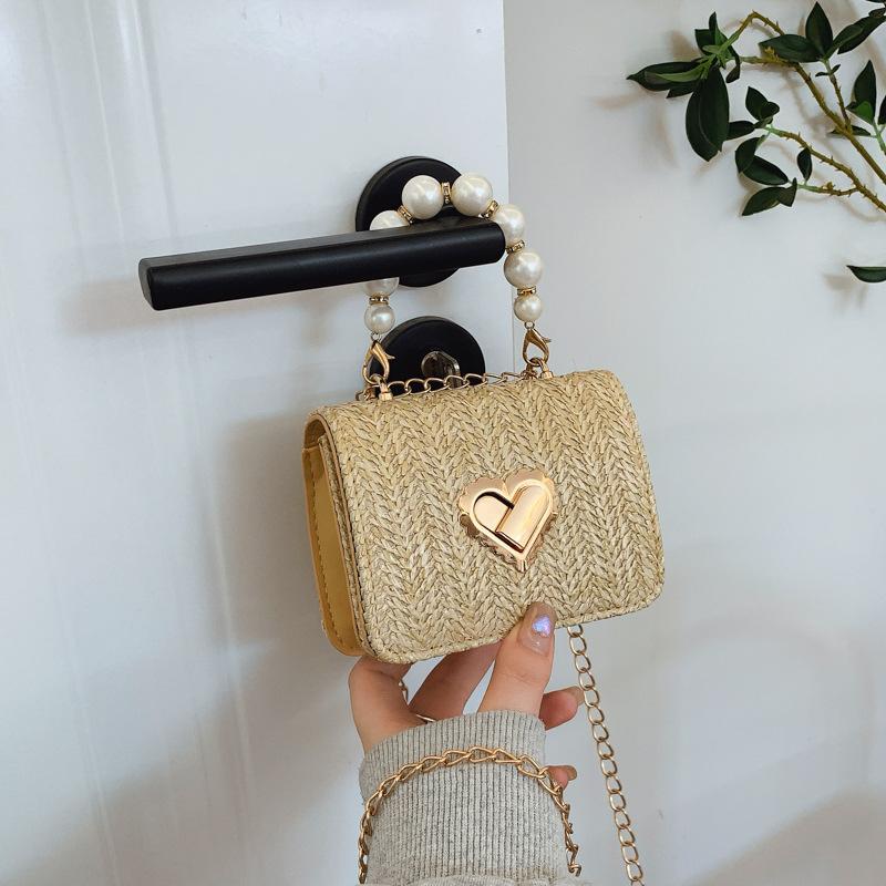 Straw Woven Chain Bag for Women In Spring and Summer New Pastoral Style Retro Square Bag Trendy Lock Buckle Braided Bag