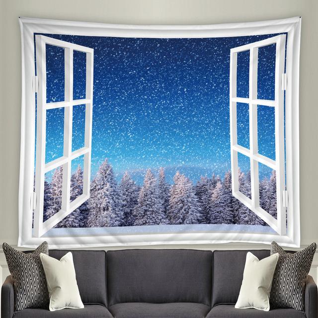 

Рождественский лесной гобелен, снежные деревья, лесной пейзаж, морозный зимний парк, зимний дизайн, настенный декор для спальни, гостиной, общежития 95x75cm