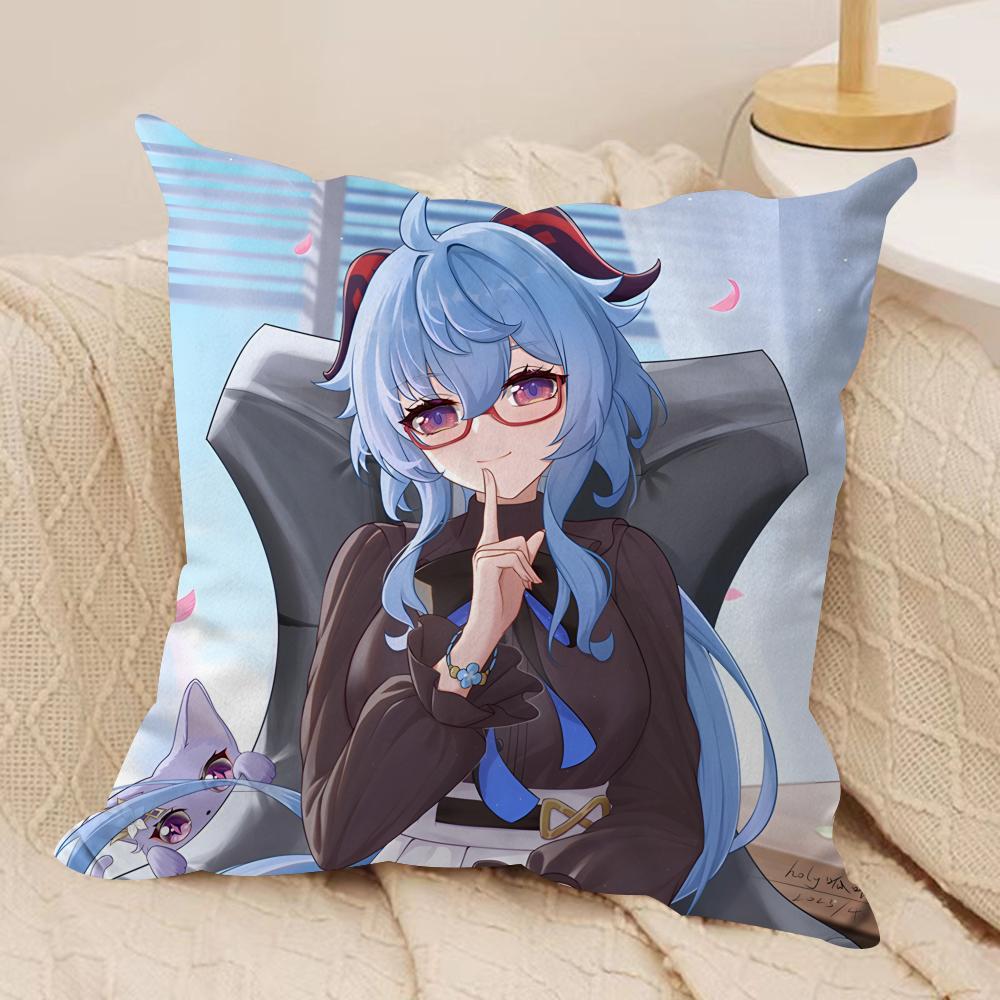 Ganyu Genshin Impact Cushion Cover Silky Short Plush Invisible Zipper Dustproof Sofa Pillow Case For Home Decor