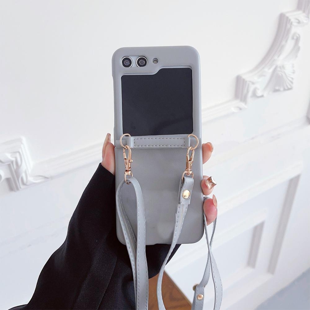 Crossbody Lanyard Shockproof  Phone Case for Samsung Galaxy Z Flip 5 4 3 Flip5 Flip4 Flip3 5G Leather Soft Fall Prevention Cover