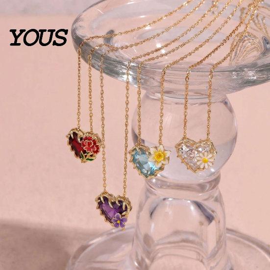 Dainty Pendant Necklace Birthstone Heart Necklace, Birth Stone And Flower Jan To Personalized Jewelry Dec Floral Birthday Gift for Mom Wife