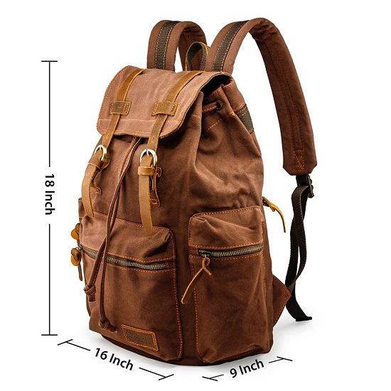 Canvas Backpack for Men Leather Rucksack Knapsack  Laptop Tote Satchel School Military Army Shoulder Rucksack Hiking Bag Coffee