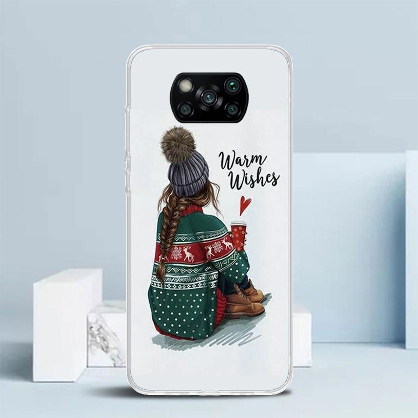 Christmas Art Girls Coffee Phone Case For Xiaomi Poco F7 Ultra X5 X6 X7 Pro M7 Redmi 15C 15 13C 13 12C 12 10C 10 10A 9 9C 9A 9T