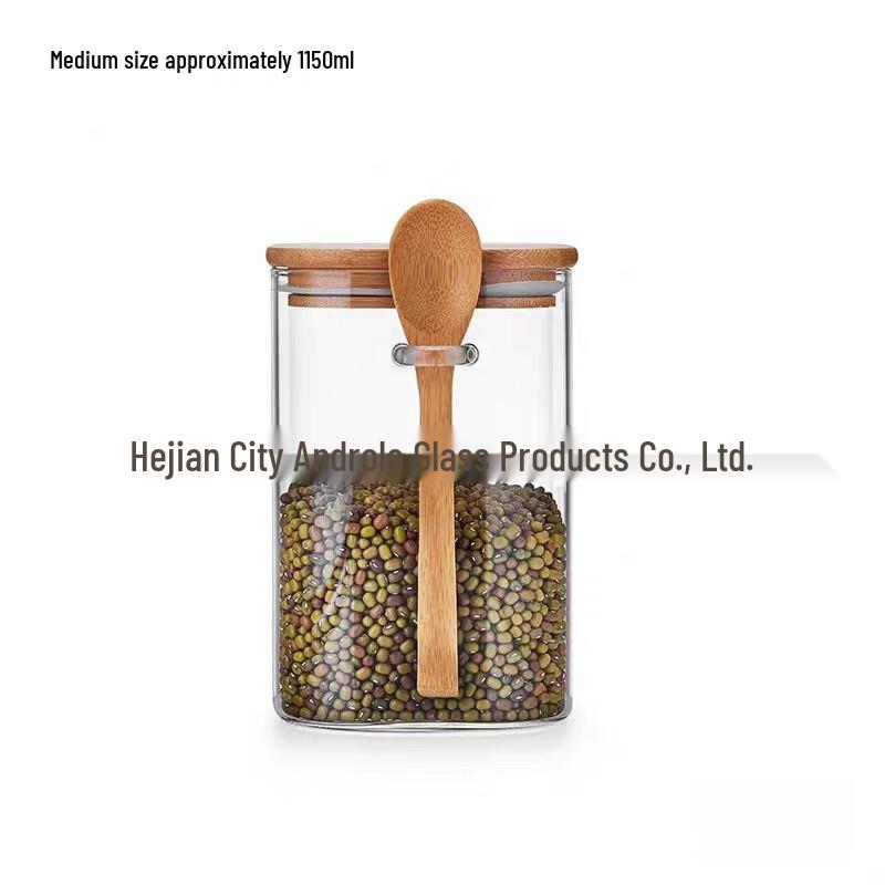 UOSU Square Glass Storage Jars with Spoon (Set of 2)