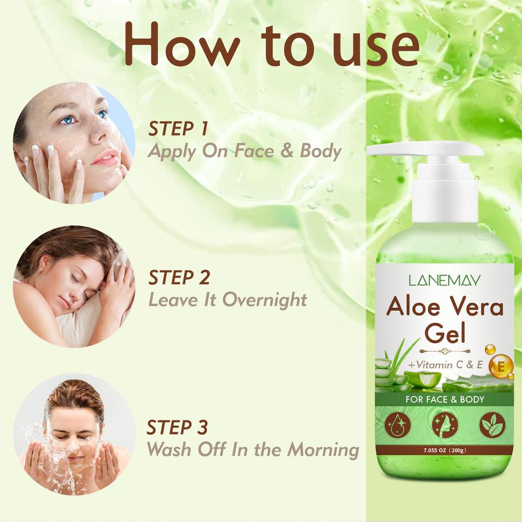 Gel de Aloe Vera con Vitamina C y E Para Rostro y Cuerpo Hidratante Humectante Reparador Alivio de Quemaduras Solares Cuidado del Acné Para Piel Sensible 200g menos