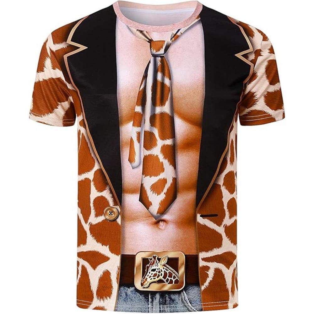 Summer Men's T-Shirt 3D Print Funny Tiger Leopard Pattern Fake Suit T Shirts Fashion Cosplay Men Women Short Sleeve Party Tees Top