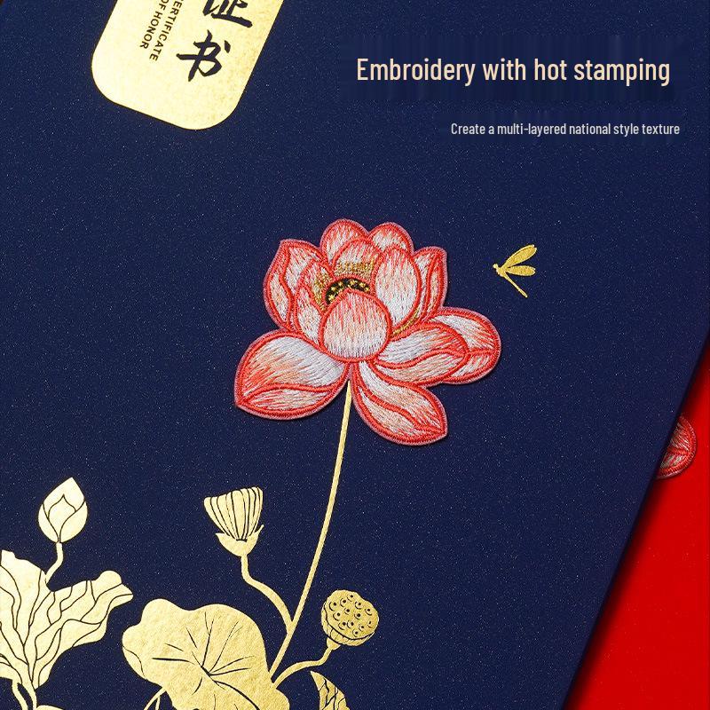 Custom Embroidery and Hot Stamping Award Certificate Cover with A4 Inner Page Printing