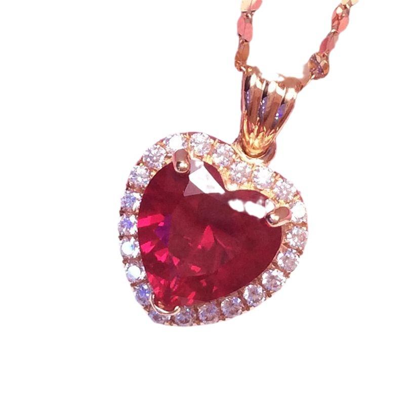 Exquisite Russian 585 Purple Gold Red Love Pendant Inlaid Peach Heart Pendant Rose Gold Plated Heart Necklace