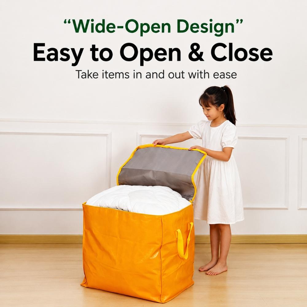Large Capacity PE Moving Storage Bag with Reinforced Handles, Double Metal Zipper, Water-Resistant Durable Design