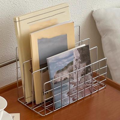 Yousheng Magazine Holder Book Stand with 3 Vertical Compartments Hollow Design Rustproof Storage Rack Office Desk Organizer