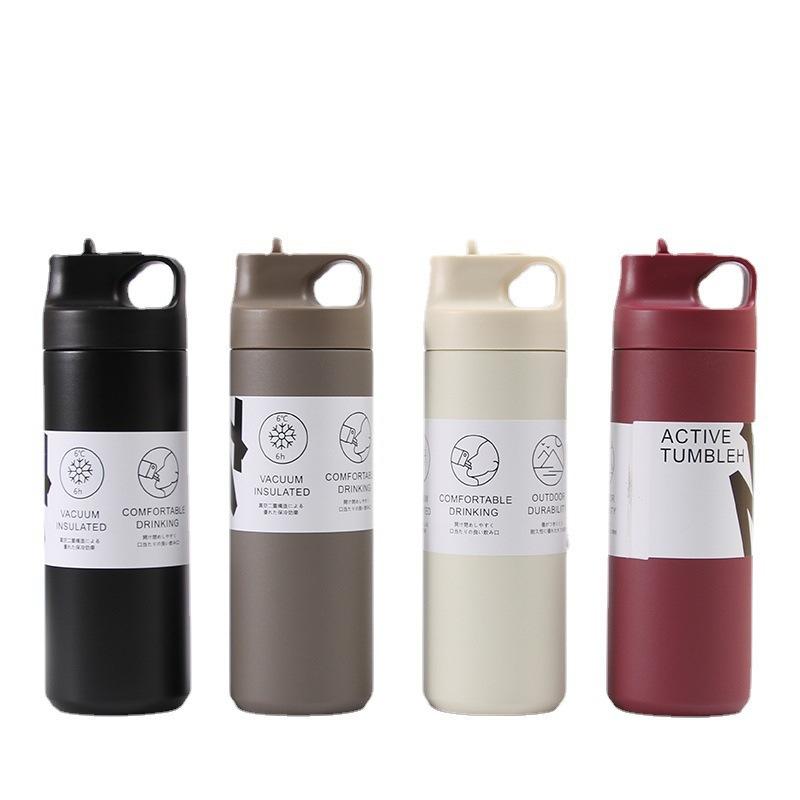 New Design Japanese Style Travel Tumbler Thermos Mug 500ML Steel Double Wall Coffee Vacuum Flask Straw