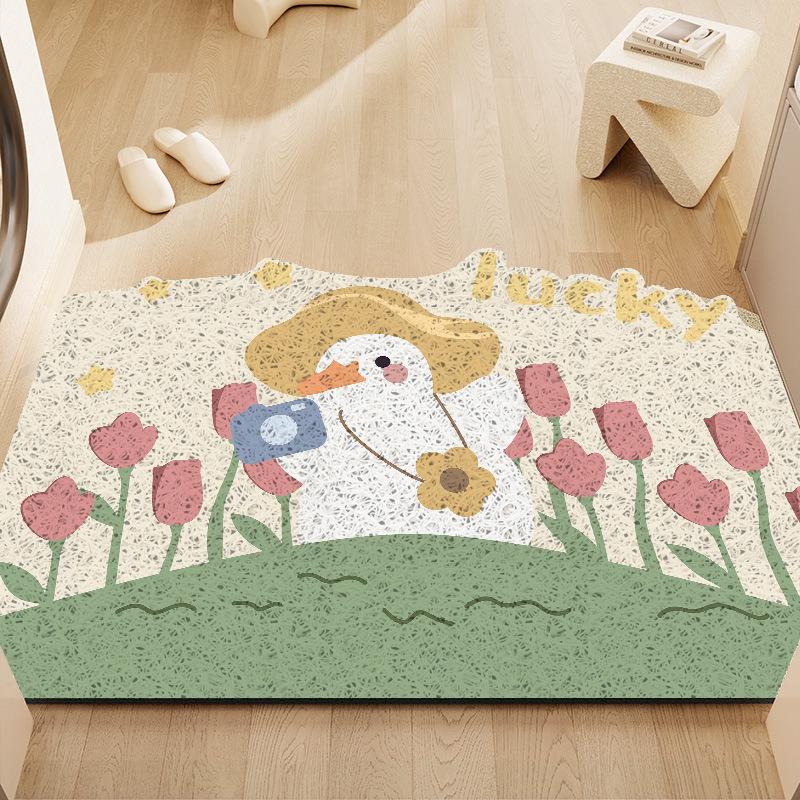 Cartoon Flowers Silk Loop Anti-slip Entrance Doormat