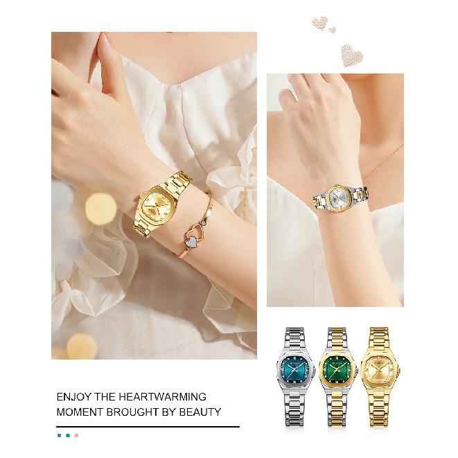 CURREN Gold Women's Watch Diamond Accents Stylish Stainless Steel Band, Elegant Design Comes with Free Box