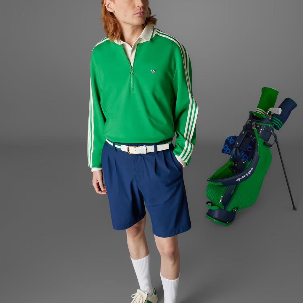 Adidas Originals 3-Stripes 1/4 Zip Sweatshirt Golf Series Fashion Versatile Comfortable Striped Long Sleeve Sweatshirt Men Sweatshirt Green JP2061