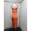 Women's Cowl Neck Spaghetti Strap Bodycon Midi Dress Elegant Ruched High Slit Party Dress