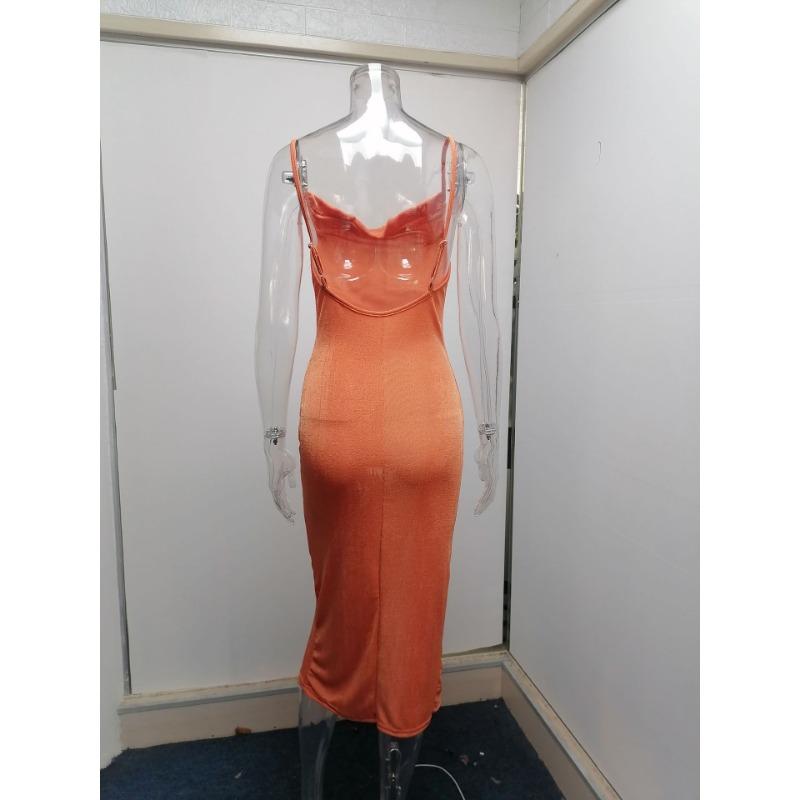 Women's Cowl Neck Spaghetti Strap Bodycon Midi Dress Elegant Ruched High Slit Party Dress