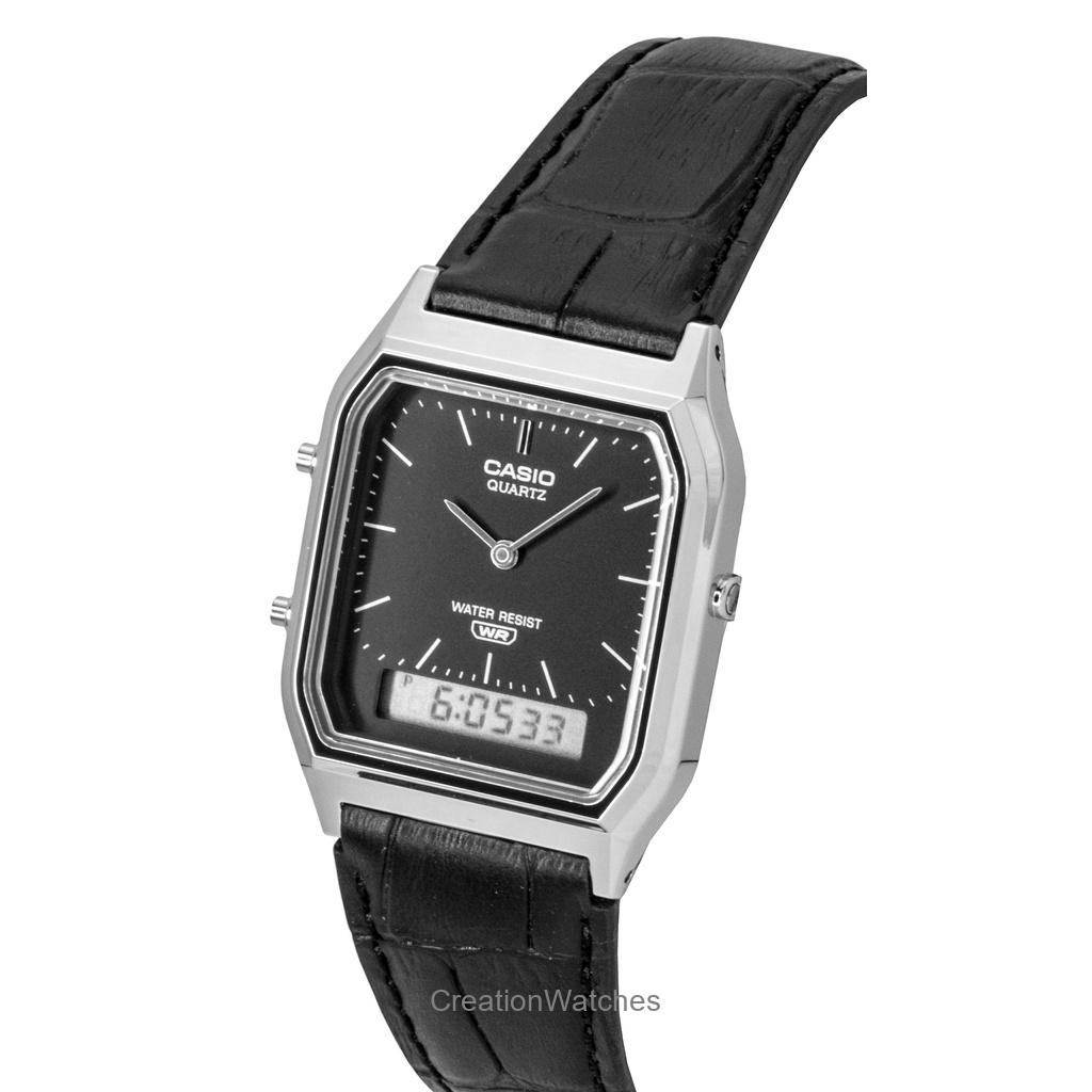 Casio Vintage Analog Digital Leather Strap Black Dial Quartz AQ-230EL-1A Unisex Watch