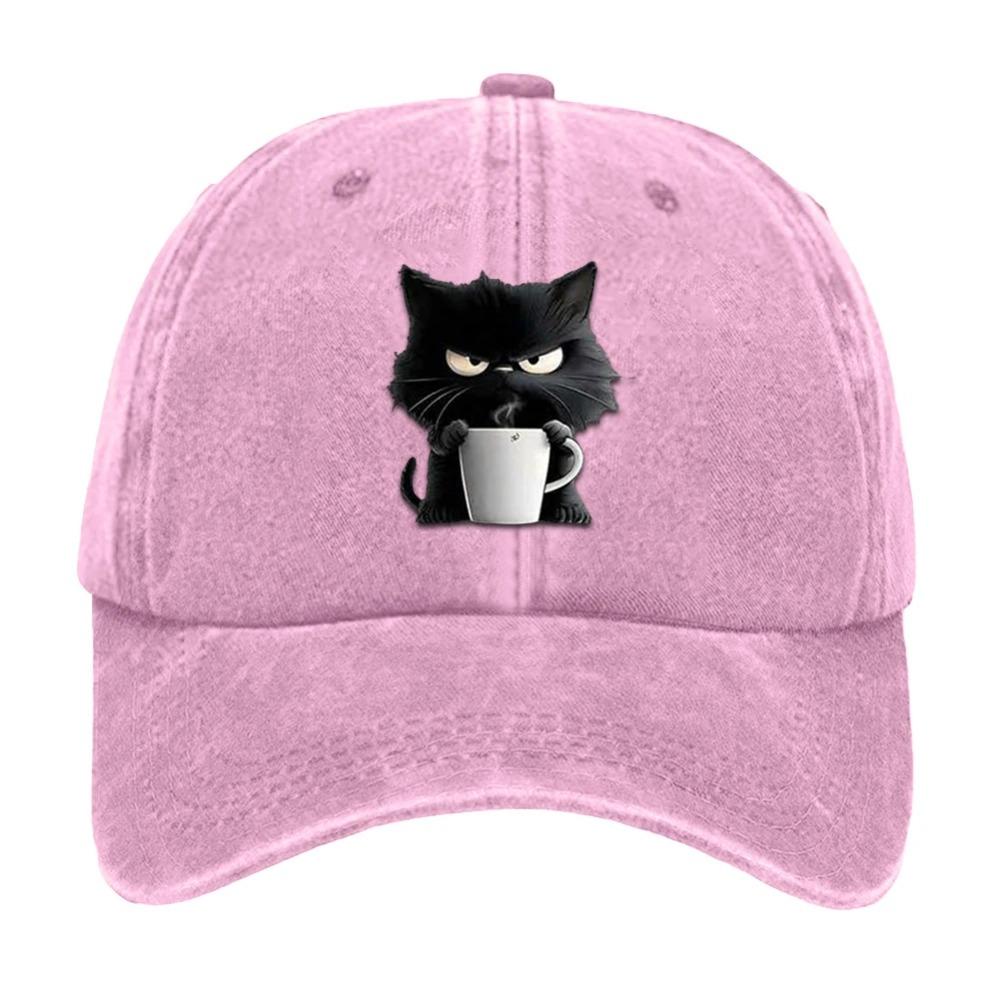 Cotton Snapback Baseball Cap Cute Cat Adjustable Cotton Cap Coffee Cat Printed Baseball Hat for Mom Grandma Cat Lover