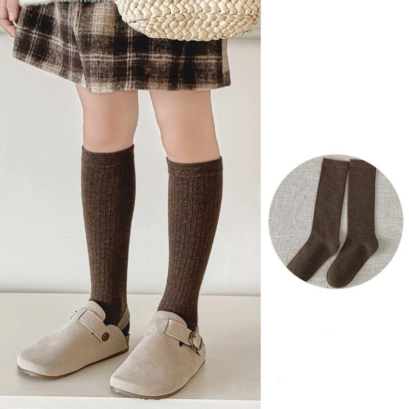 Solid Color Girl Socks Knee-hight Children Knit Stockings College Style Kids Long Tube Sock Baby Cotton Socks Spring Autumn