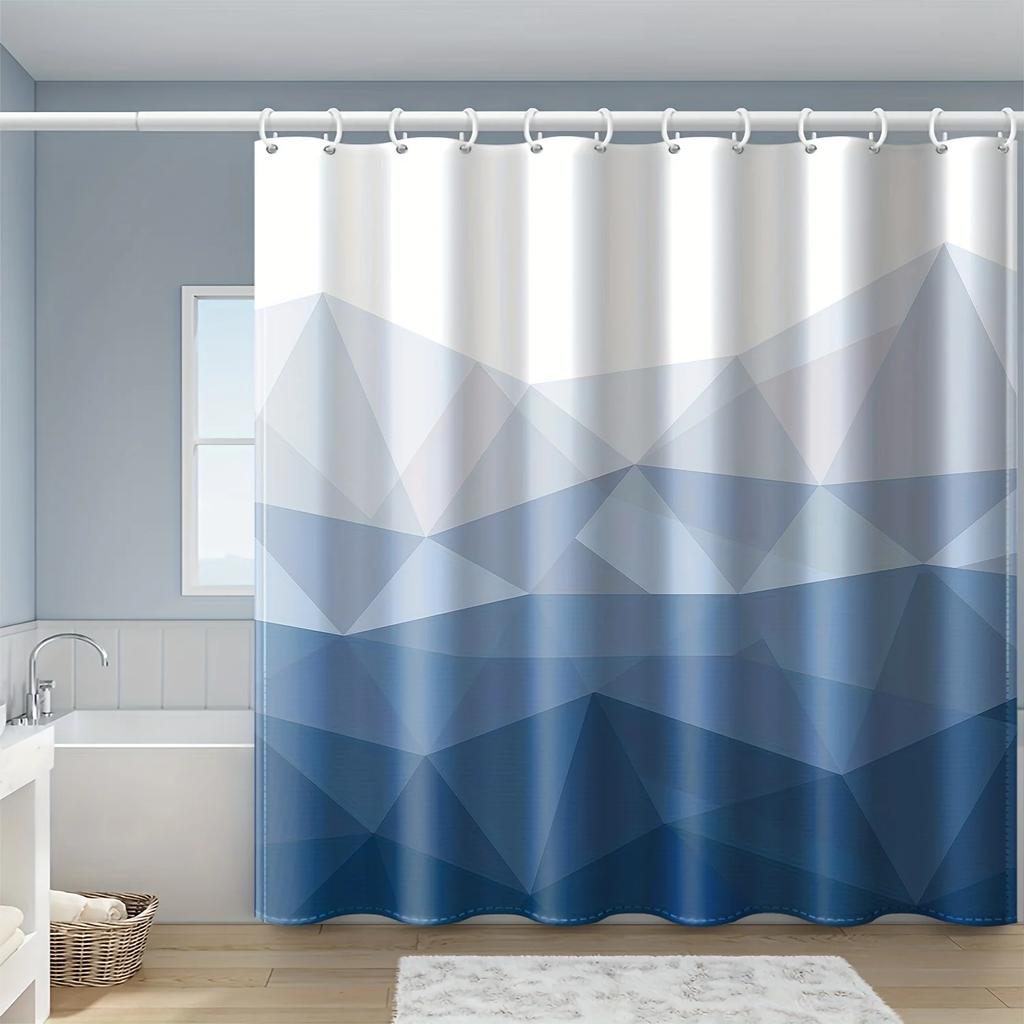 Elegant Blue and White Geometric Waterproof Shower Curtain – Perfect for Adding a Modern and Stylish Touch to Your BathroomDecor