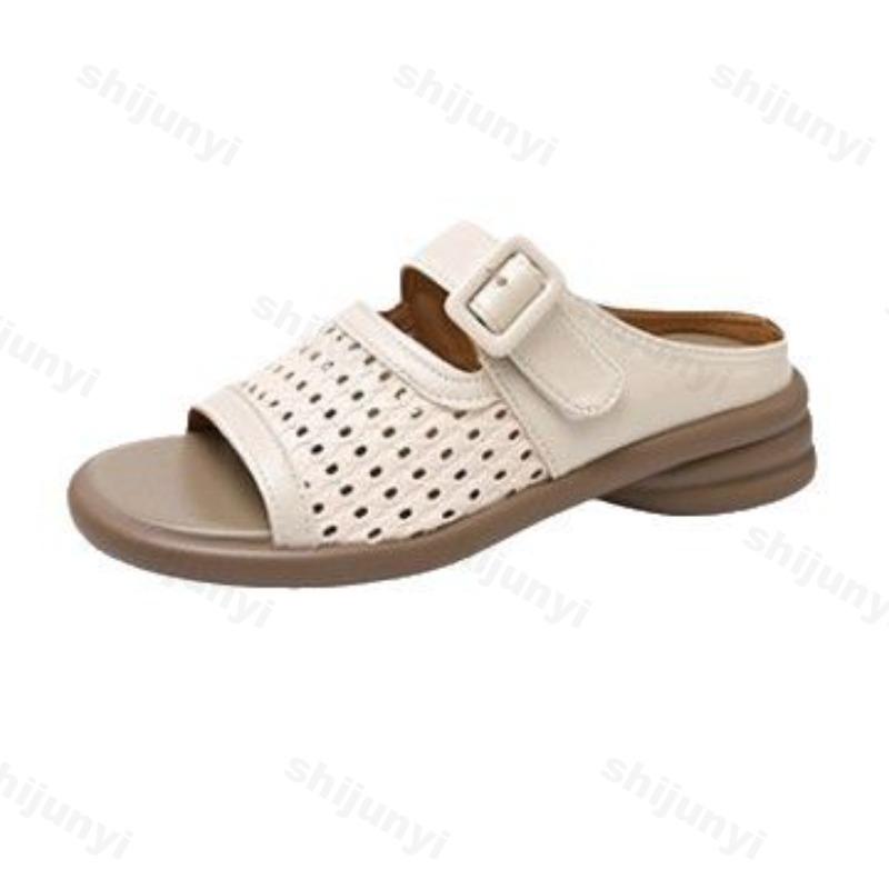 Fashion Women's 2025 Summer Retro Buckle Sandals Hollow Breathable Casual Slippers Comfortable Low Heel Fashion Lightweight Cool Shoes