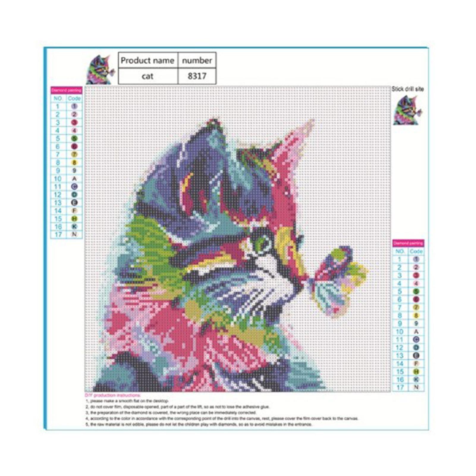 

Набор для рисования стразами 40x40 см Цветной котенок DIY Круглый драгоценный камень Бисерная роспись Искусство Блестящая смола Декоративная