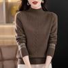 Half Turtleneck Cashmere Sweater Solid-color Long-sleeved Knitted Sweater for Women Casual Thickened Knitwear and Loose Solid-color Pullover