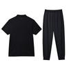 Li Ning Solid Color Breathable Straight Leg Short Sleeve Polo Quick Dry Elastic Waist Long Pants Casual Sports Suit Men suit Black YPLU073-2+AYKT415-1