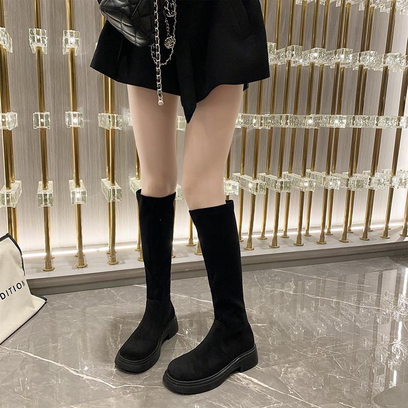 Suede Boots 2025 Autumn and Winter New Fashion Versatile Boots Retro High Boots Velvet Elastic Knight Boots Women