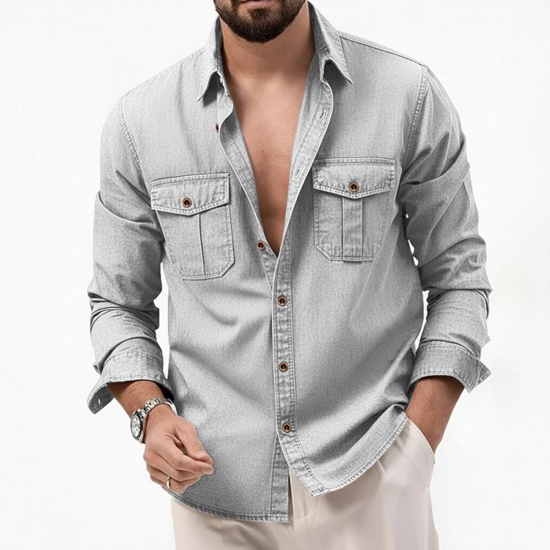 2026 Spring and Autumn Casual Solid Color Simple Shirt Men's Fashion Long Sleeve Jacket
