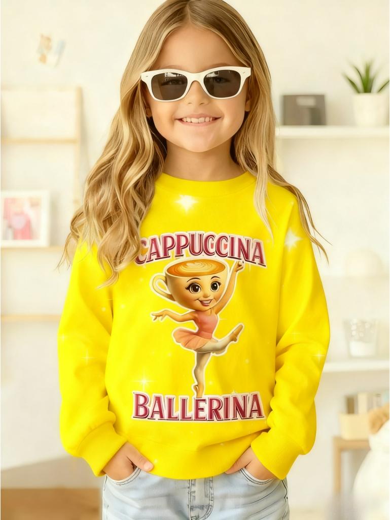 Italian Brainrot Girl Clothes Cute Cappuccina Ballerina Crew Neck Sweatshirts Casual Loose Fit Long Sleeve Autumn Girls Hoodies