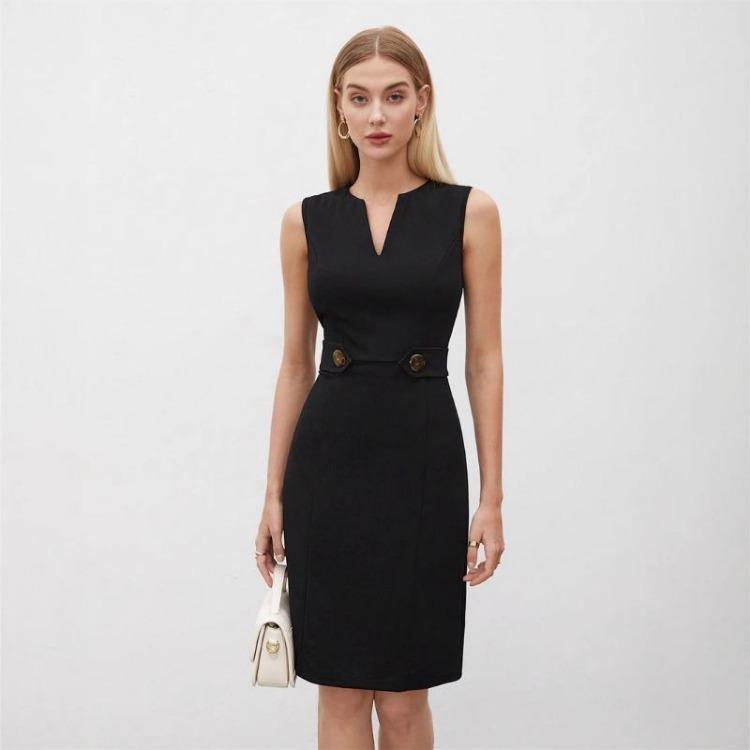Summer Sleeveless V Neck Dress Women Simple Fashion Commuter Spring Dress