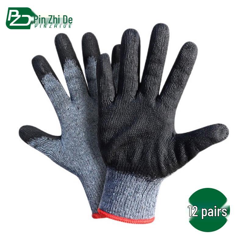 Pin Zhi De Coated Cotton Work Gloves, 12 Pairs